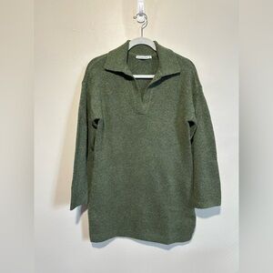 Moss Green Collared Knit Pullover Dress